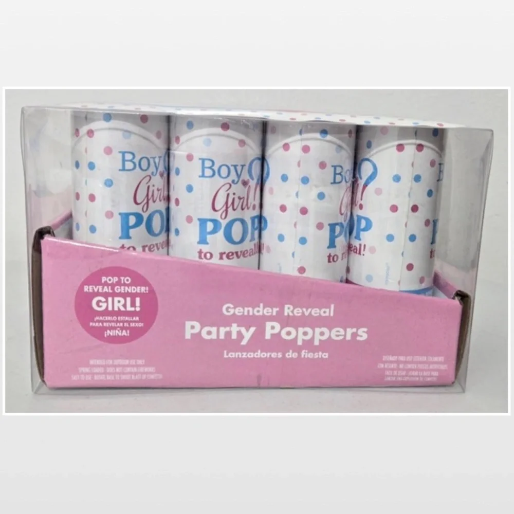 New Amscan Gender Reveal Baby Party Confetti Poppers 12 Pieces Girl Pink NWT